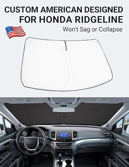 Proadsy 2026 Upgrade Windshield Sun Shade Custom Fit Honda Ridgeline 2017-2025 2026 4-Layer Foldable Front Sunshade Protector Sun Visor Blocks UV Rays Keep Car Cooler