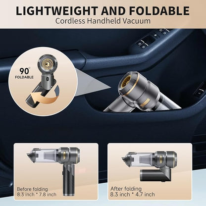 Car Vacuum Portable Cordless 22000PA High Power Handheld Mini Vacuum Cleaner Rechargeable Foldable with Brushless Motor Air Blower Duster Pump for Car Home Office Pet (Gray)
