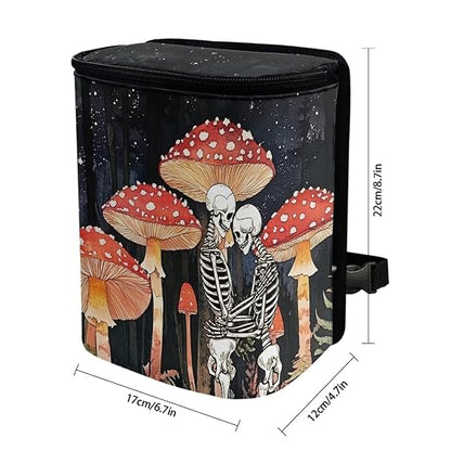 Talayituse Skull Mushroom Print Car Trash Bin, Large Size Auto Trash Can Adjustable Portable Garbage Can with Lid, Vehicle Hanging Bag for Headrest Front Back Seat