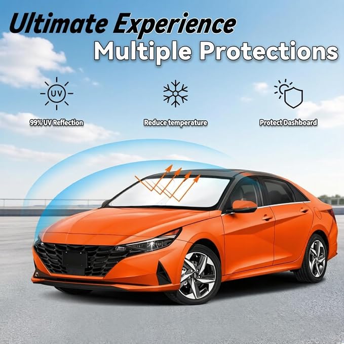 Windshield Sun Shade for Hyundai Elantra 2021-2026, Car Front Window Sunshade with 240T Sun Visor Protector Blocks UV Rays Heat Sun Shield Accessories