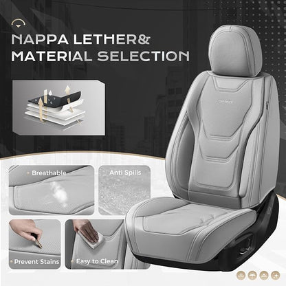Coverado Car Seat Covers Full Sets, 5 Piece Car Seat Protector Waterproof Leather Seat Cushion Universal Fit for Truck Automotive Vehicles Gray
