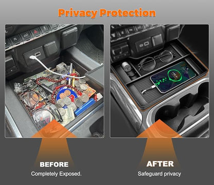 Center Console Organizer with Charger Hole for 2019-2022 Chevy Silverado/GMC Sierra 1500 and 2020-2023 Silverado/GMC Sierra 2500HD 3500HD (Full Console w/Bucket Seats Only)|Keep Clean||No Clutter Up|