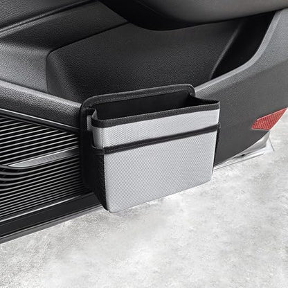 Car Trash Can, Foldable Multifunctional Hanging Storage Box Trash Can with a Roll of Garbage Bag, Multi Pocket Design Suitable for Car, Home, and Office Car Trash Cans (Grey)