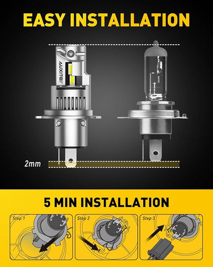 AUXITO H4/9003 Bulbs, 80,000LM 15X Super Output, 6500K Cool White, Long Lifespan, 1:1 Mini Size Replacement Light Bulbs, Plug-N-Play, Pack of 2