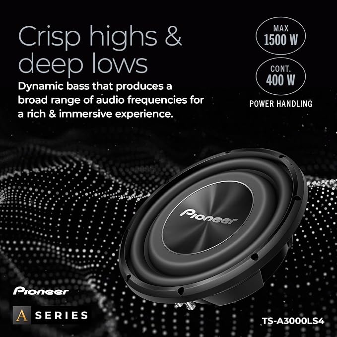 Pioneer A-Series TS-A3000LS4 12” Subwoofer – 1500W Max, Shallow-Mount Design, Deep Bass in Tight Spaces, Compact, Slim, Truck/Car Subwoofer