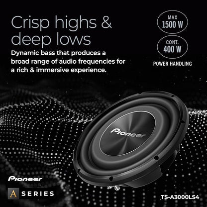 Pioneer A-Series TS-A3000LS4 12” Subwoofer – 1500W Max, Shallow-Mount Design, Deep Bass in Tight Spaces, Compact, Slim, Truck/Car Subwoofer