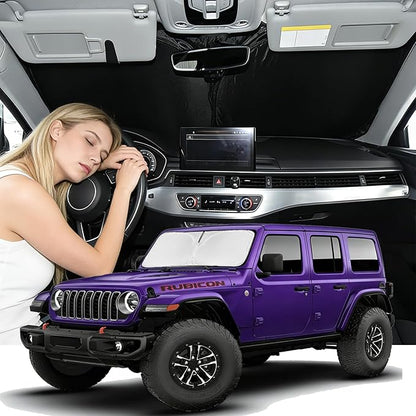 Windshield Sunshade for Jeep Wrangler JL JKU 4XE 4&2 Door 2018-2026 & Jeep Gladiator JT 2020-2026 Sun Shade Upgrade 4 Layers Blocks UV Rays Custom Fit Wrangler Front Windshield Keep Cool