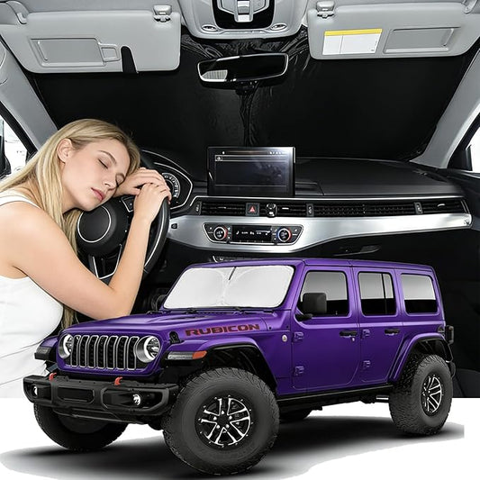 Windshield Sunshade for Jeep Wrangler JL JKU 4XE 4&2 Door 2018-2026 & Jeep Gladiator JT 2020-2026 Sun Shade Upgrade 4 Layers Blocks UV Rays Custom Fit Wrangler Front Windshield Keep Cool