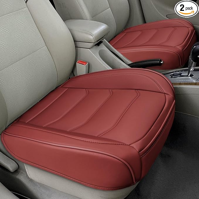 BOPUOVRE Car Seat Cover for Luxury & Comfort - PU Leather, Anti-Slip, Full Wrap Protection with Storage Pocket for Bottom Cushion - Universal Fit for 95% of Vehicles (Dull-red,2 Piece)