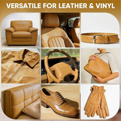 Leather Recoloring Balm - Scratch Repair & Color Restore Kit for Faded Leather, Leather Couch & Car Seats - 10OZ Leather Restorer Balm for Furniture, Auto Interior, Vinyl, Accessories (Camel)