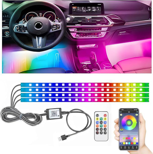 STONEBANKS 5.9FT Car LED Strip Lights, 72LEDs Smart RGB Car Interior Lights with APP & Remote Dual Control, Multicolor Music Sync, Mic Mode 4-in-1 Lines Design LED Lights for Car Decor