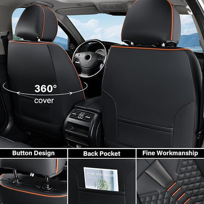 Coverado Automotive Seat Covers, Car Seat Covers Front Seats, Nappa Leather Black Orange Car Seat Cover, Waterproof Seat Cushion, 2 Pack Front Seat Covers Driver Seat Protector Fit for Most Cars SUV