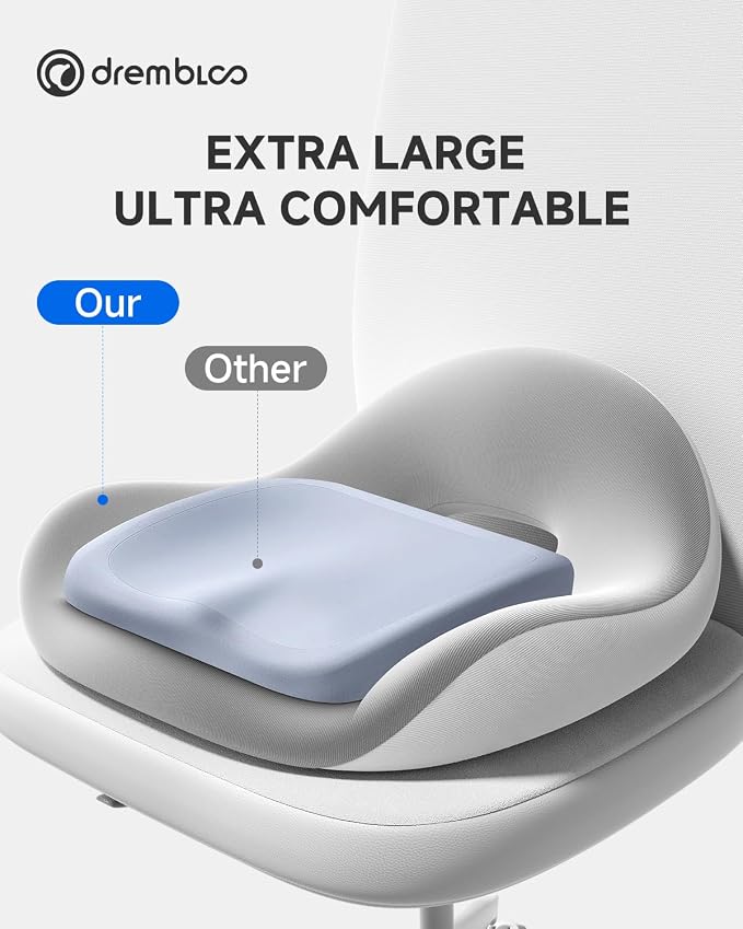 Extra Large Seat Cushion, Premium Memory Foam Office Chair Cushions for Long Sitting Sciatica & Tailbone & Back Pain Relief, Ergonomic Pressure Relief Seat Cushions for Car, Desk Chair