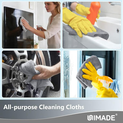 UNIMADE Microfiber Cleaning Cloth, 100 Sheets Microfiber Towels for Cars Commercial Grade Washcloths Lint-Free Bulk Shop Towel Cleaning Rags for Household Restaurant Garage Housekeeping, 11"x 9", Grey
