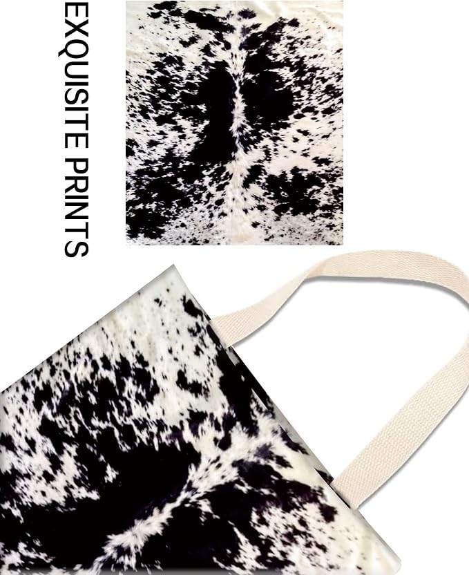 Hanging Car Trash Can Bag - Black & White Cowhide, Retro Design, Back Seat Organizer for Travel, Camping & Vehicle Accessories