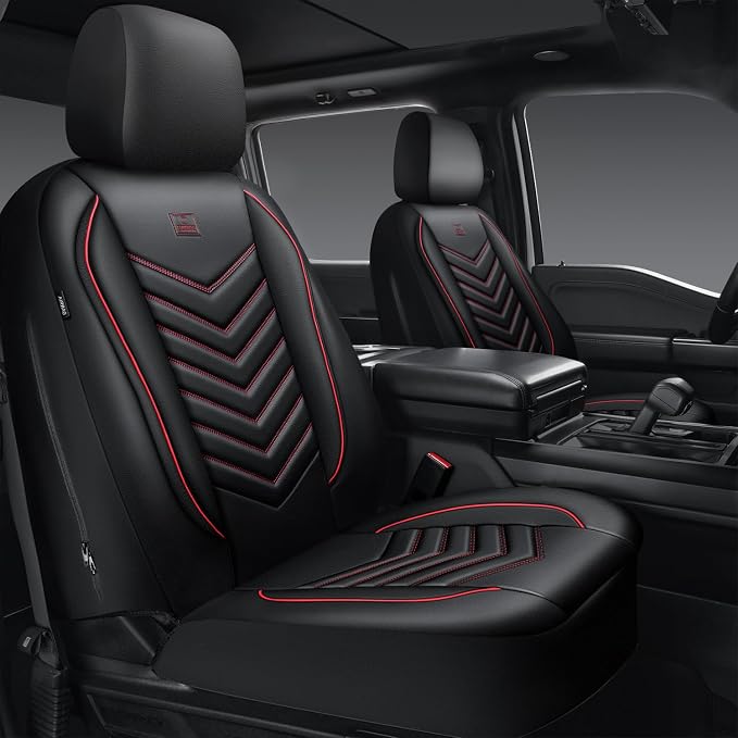 CAR PASS 3D Foam Faux Leather Seat Covers Front Seats,Waterproof Leather Front Seat Cover for Car,Universal Fit for SUV Truck Sedan Automotive,Armrest Airbag Compatible Anti-Slip, Black and Red