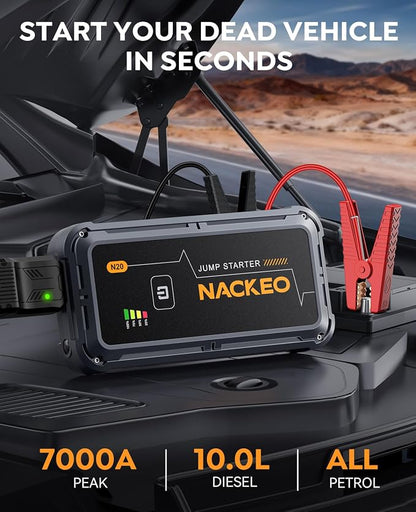 Car Jump Starter 7000A Car Battery Jump Starter Portable Pack for Up to All Gas and 10.0L Diesel Engine 12V Jump Box, Jump Pack, Battery Booster with Jumper Cable, Lights,Storage Case, Compact