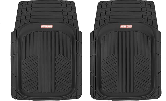 Motor Trend FlexTough Plus-2 Piece Front Car Floor Mats- Black Contour Liners-Deep Dish Heavy Duty Rubber Floor Mats for Car SUV Truck & Van-All Weather Protection, Universal Trim to Fit