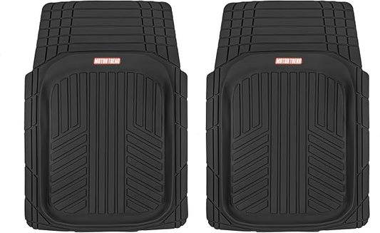 Motor Trend FlexTough Plus-2 Piece Front Car Floor Mats- Black Contour Liners-Deep Dish Heavy Duty Rubber Floor Mats for Car SUV Truck & Van-All Weather Protection, Universal Trim to Fit