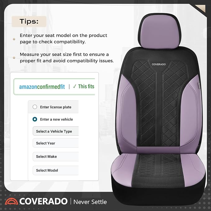 Coverado Front Seat Covers, Automotive Seat Covers 2 Seats, Leather Car Protectors 2-Pack, Auto Seat Covers Universal Fit for SUV, Vans, Sedan, Truck
