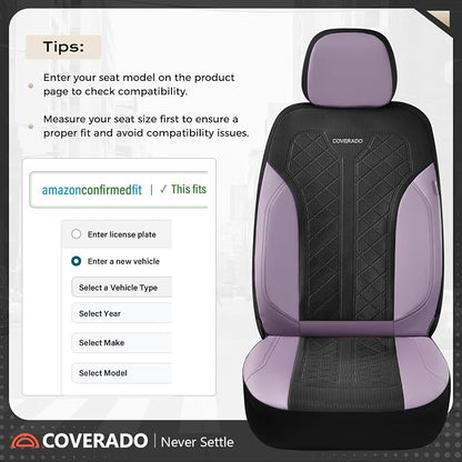 Coverado Seat Covers for Car 5 Seats, Leather Car Seat Covers Fullset, Breathable Mesh Front and Rear Protectors, Purple Luxury Automotive Covers, Universal Fit for SUV, Truck, Sedan