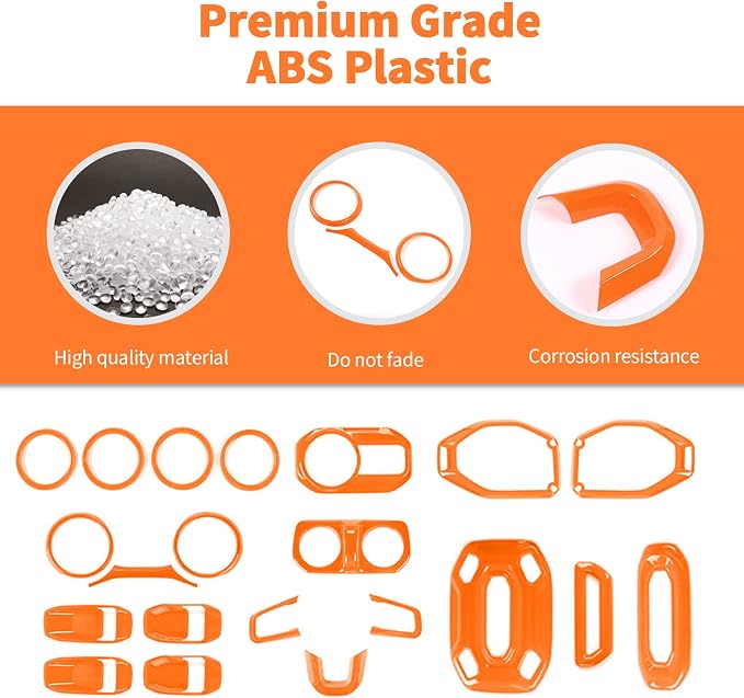 21PCS Full Set Interior Trim Kit for 2018-2023 Jeep Wrangler JL JLU,Side Outlet Door Handle Bowl Roof Reading Light Cover Trim (Orange)