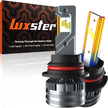 LUXSTER Punisher 9007 HB5 LED Bulbs, 60000LM Ultra Bright, Triple Copper Pipes Cooling Tech(Unique), Dual Beam, Plug-N-Play Installation, 6000K Pure White, IP68 Waterproof Foglight, Pack of 2