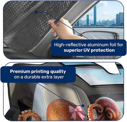GENANY Colorful Octopus Windshield Cover for Car SUV Truck (55x30 Inches), Foldable Heat Shield, Shades for Front Windows, Protector Blocks UV, Car Decor