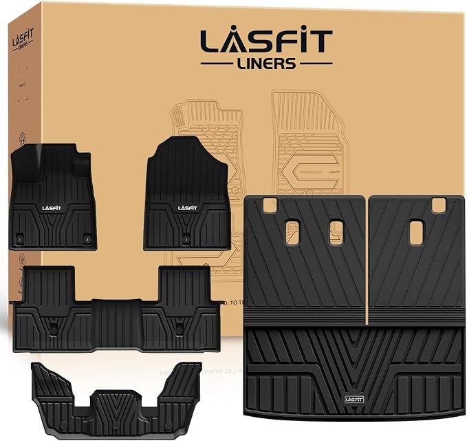 LASFIT Floor Mats & Trunk Mat with Backrest Mat for Honda Pilot 2023-2025 2026, Split & One-Piece Foldable Seating All Weather TPE Floor Liners 1st & 2nd & 3rd Row & Cargo Mat with Seatback Mat, Black