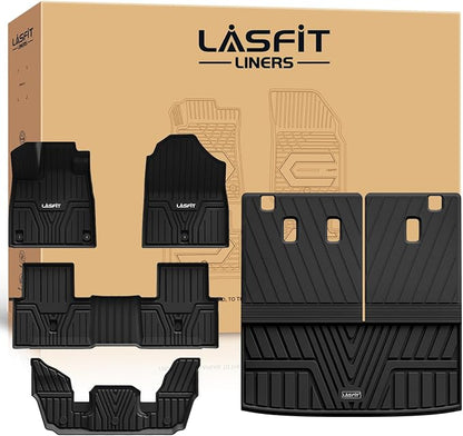 LASFIT Floor Mats & Trunk Mat with Backrest Mat for Honda Pilot 2023-2025 2026, Split & One-Piece Foldable Seating All Weather TPE Floor Liners 1st & 2nd & 3rd Row & Cargo Mat with Seatback Mat, Black
