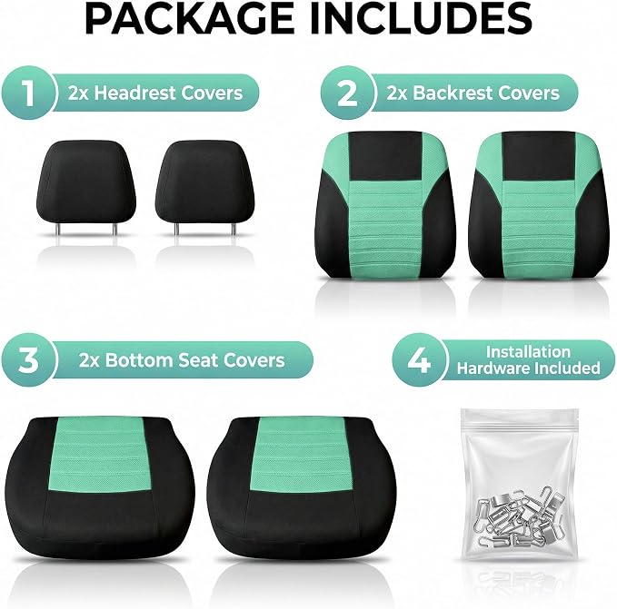 FH Group Automotive Car Seat Covers Front Set Premium 3D Air Mesh Front Seat Covers, Airbag Compatible Universal Fit Interior Accessories for Cars Trucks and SUVs - Mint