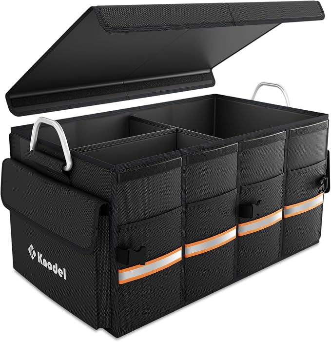K KNODEL Car Trunk Organizer, Car Organizer With Lid, Heavy Duty Collapsible Trunk Storage for SUV, Truck, Cargo Trunk Organizer with Lid (Medium, Black)