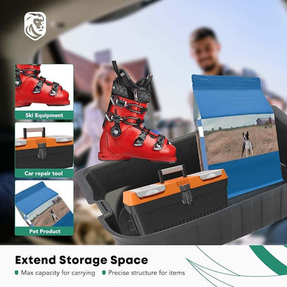 YHTAUTO Rear Trunk Organizer Compatible with Tesla Model Y 2020-2024 (For 5-Seater Only) Accessories, Waterproof Trunk Storage Bins Organizer Upper & Lower Dual Layer Rear Trunk Storage Box - Black