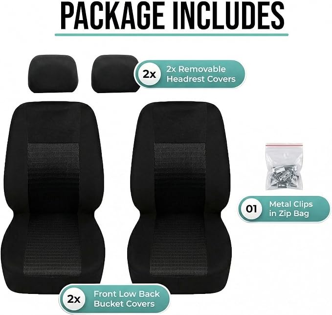 FH Group Universal Car Seat Covers Front Set for SUV Truck Sedan Vans | 3D Textured Breathable Fabric Seat Cover Set Protector with Airbag Compatible Interior Upgrade - Black