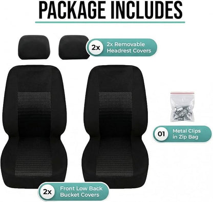 FH Group Universal Car Seat Covers Front Set for SUV Truck Sedan Vans | 3D Textured Breathable Fabric Seat Cover Set Protector with Airbag Compatible Interior Upgrade - Black