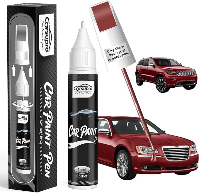 Deep Cherry Red Crystal Pearl(PRP/JRP) for Jeep Touch Up Paint Pen, 2 in 1 Car Scratch Remover with Pen Tip and Brush, Precise Color Match for Car Paint Scratch Repair, Quickly and Easily Fix Chips and Nicks