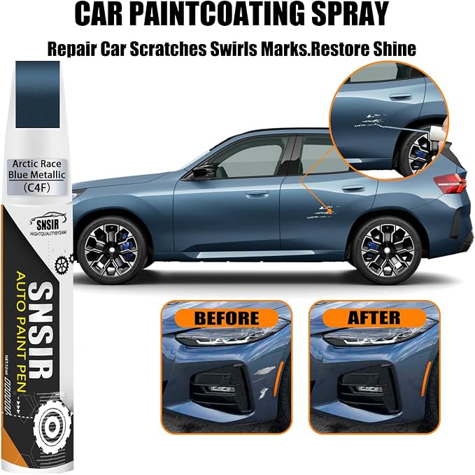 Car Touch up Paint(C4F Arctic Race Blue Metallic) Compatible with BMW | Automotive Paint Pen for BMW 3/4/X, Car Paint Pen Scratch Repair Two-In-One Touch Up Paint, Premium Car Scratch Remover