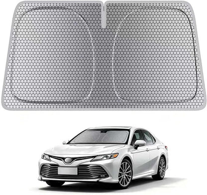 helloleiboo Windshield Sun Shade for Toyota Camry 2018-2026 Graphene Honeycomb Heat Shield with UV Protection Foldable Custom Fit Front Window Sunshade Silver 58" x 28"