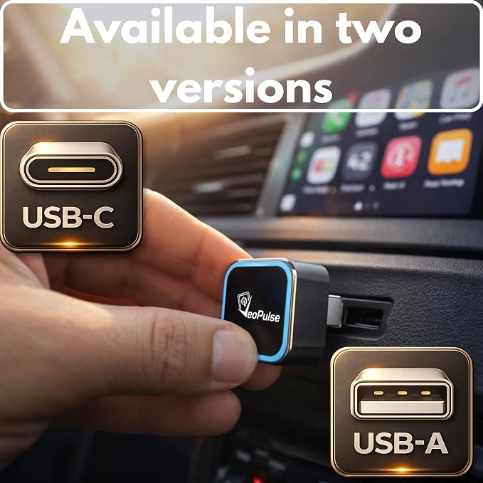 C-Pro [Native USB-A] Wireless CarPlay & Android Auto Adapter – for Cars with Wired Systems – Dual Memory, Ideal for Couples – Zinc Casing to Prevent Overheating – 2-in-1 Dongle