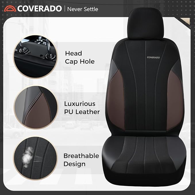 Coverado Car Seat Covers Front Seats, Luxury Seat Covers Full Set, Mesh Breathable Seat Protectors, 2 Seats Driver Seat Covers, Universal Fit for SUV, Sedan, Truck