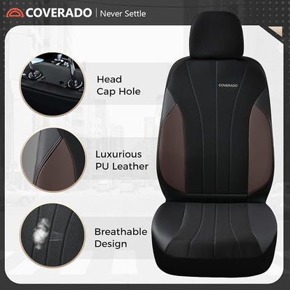 Coverado Car Seat Covers Front Seats, Luxury Seat Covers Full Set, Mesh Breathable Seat Protectors, 2 Seats Driver Seat Covers, Universal Fit for SUV, Sedan, Truck
