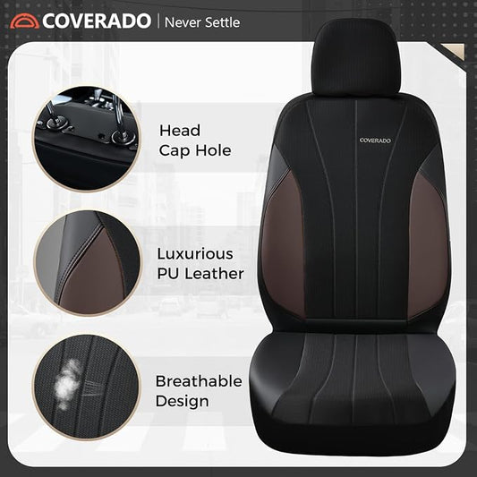 Coverado Car Seat Covers Front Seats, Luxury Seat Covers Full Set, Mesh Breathable Seat Protectors, 2 Seats Driver Seat Covers, Universal Fit for SUV, Sedan, Truck