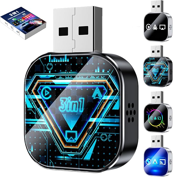 3-in-1 Car Adapter (2026 Model), 3 in 1 Adapter Plug and Play, Plug and Play, Stable Connection, No Delay, for Car Play&Android Auto (C, for iPhone)