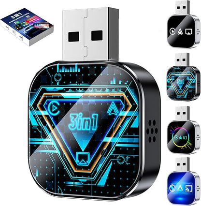 3-in-1 Car Adapter (2026 Model), 3 in 1 Adapter Plug and Play, Plug and Play, Stable Connection, No Delay, for Car Play&Android Auto (C, for iPhone)