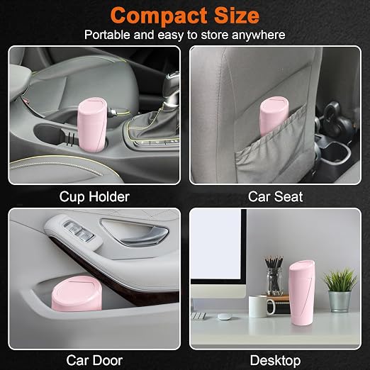 Car Trash Can, 2 Packs Mini Car Trash Bin with Lid, Leakproof Cup Holder Car Garbage Can with 60 Trash Bags, Vehicle Front Back Seat Organizers and Storage for Car, Home, Office, Pink