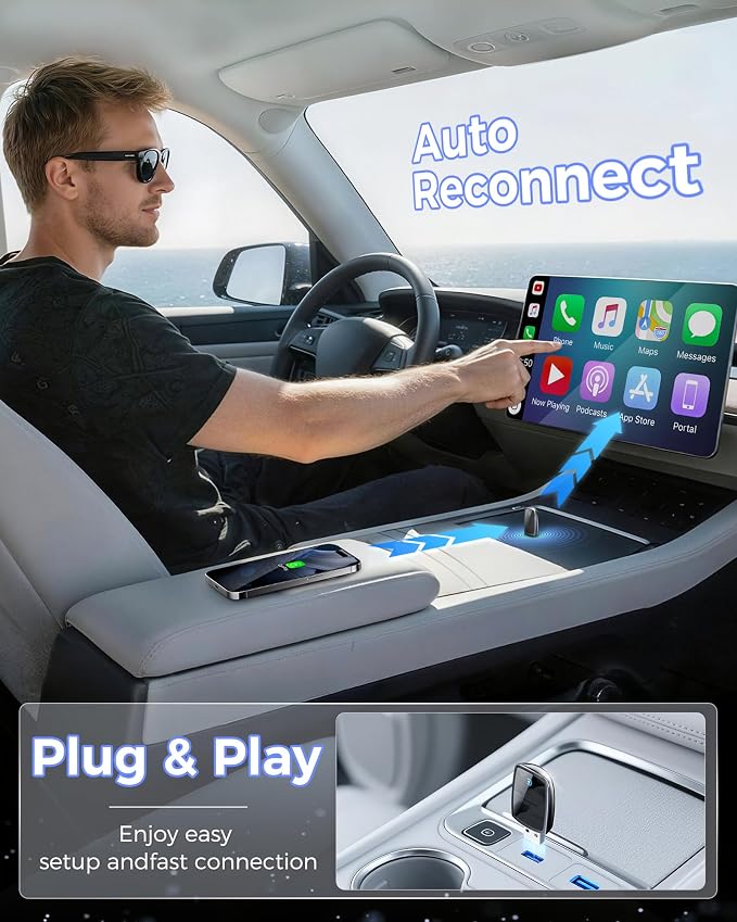 Wireless CarPlay Adapter for Apple iPhone（2026 Upgrade）- Convert Wired CarPlay to CarPlay Wireless Adapter, Stable Connection Compatible with OEM Wired CarPlay Vehicles & iOS 10+ (Black)
