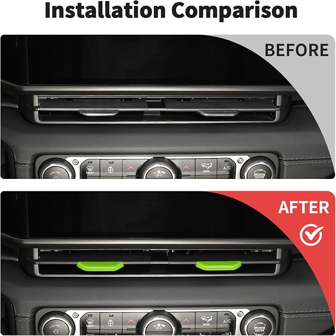 JWWY for Jeep JL Vent Air Outlet Adjustment Cover Trim Compatible with 2024-2025 Jeep Wrangler JL JLU Gladiator JT 4xe Interior Accessories 2pcs Green