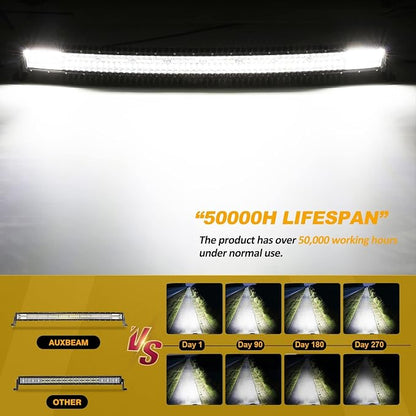 Auxbeam 42 Inch LED Light Bar, 240W Curved Amber White Strobe Lights, 6 Modes Spot Flood Combo Beam Fog Driving Light for Car Jeep Off Road SUV UTV with 10FT Wiring Harness