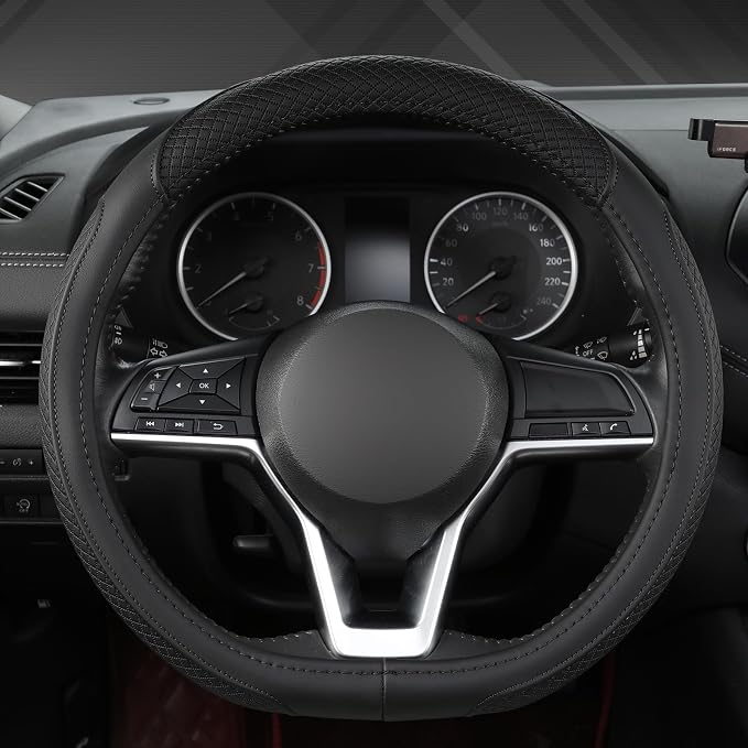 West Llama Customized Auto Car Steering Wheel Cover for Nissan,D Shaped Steering Wheel Cover for Rogue,Altima,Kicks (D-Shaped-Black)