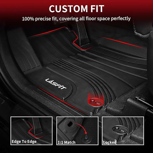 LASFIT Floor Mats for Hyundai Santa Fe Hybrid PHEV 2021 2022 2023 (Only Fit Hybrid & PHEV, Not Fit Gas) All Weather TPE Custom Fit Car Floor Liners 1st & 2nd Row Mats Accessories, Black